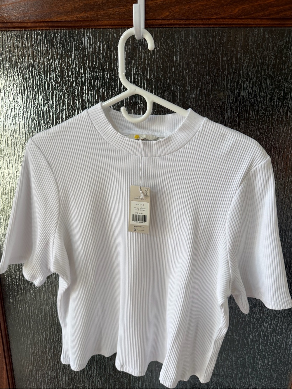 Boden White Ribbed Crewneck Top US 16/18 NWT